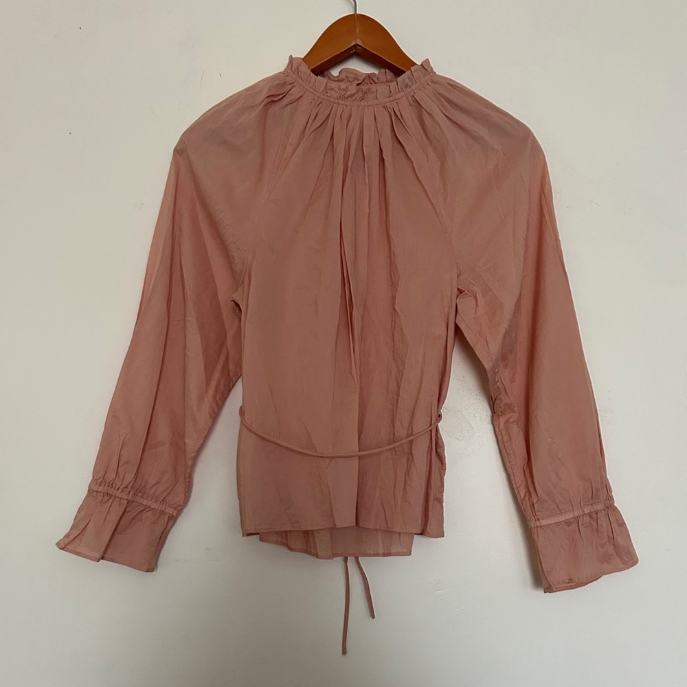 J.Crew ruffle neck cotton poplin long sleeve top
